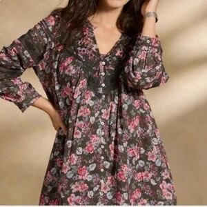 EUC SUNDANCE ANDI FLORAL DRESS BOHEMIAN WESTERN OLIVE EMBROIDERED SZ L